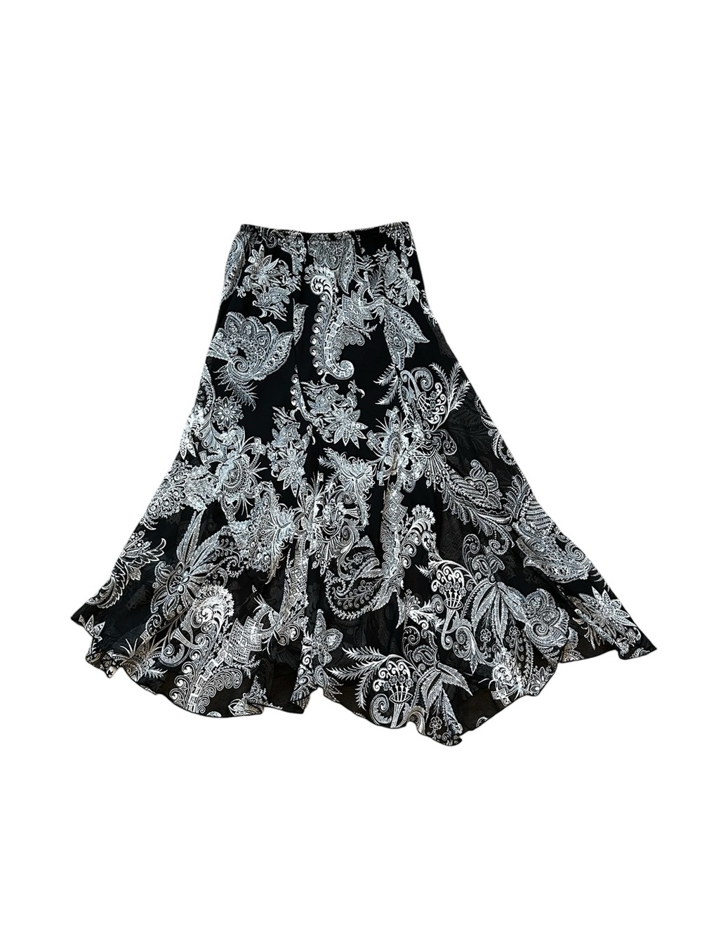 Vintage Flowy Midi Skirt Black White Paisley Boho Whinsigoth Y2K Fairy Grunge